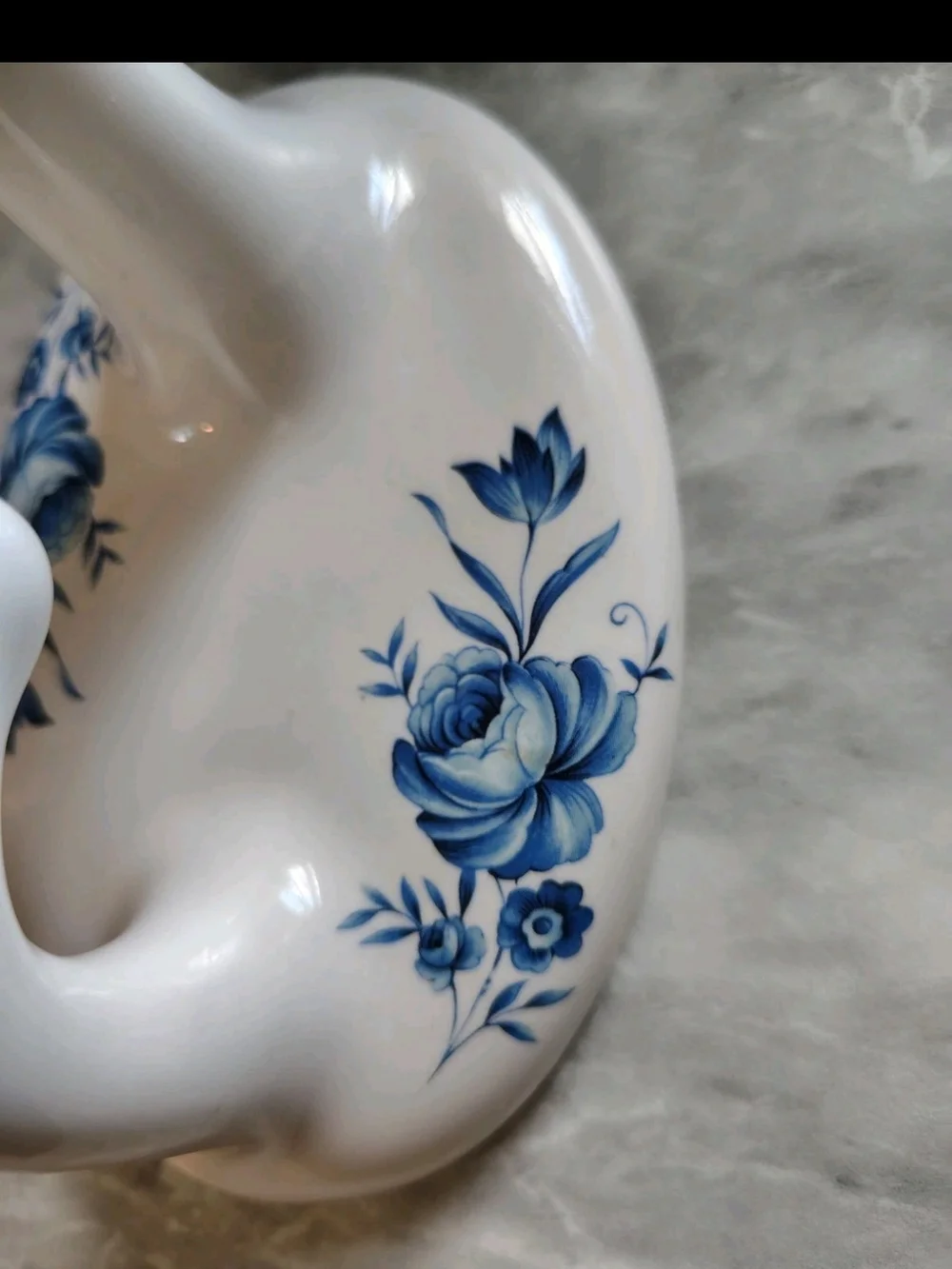 Vintage Double Wall Hook White Porcelain Ceramic Blue Roses
